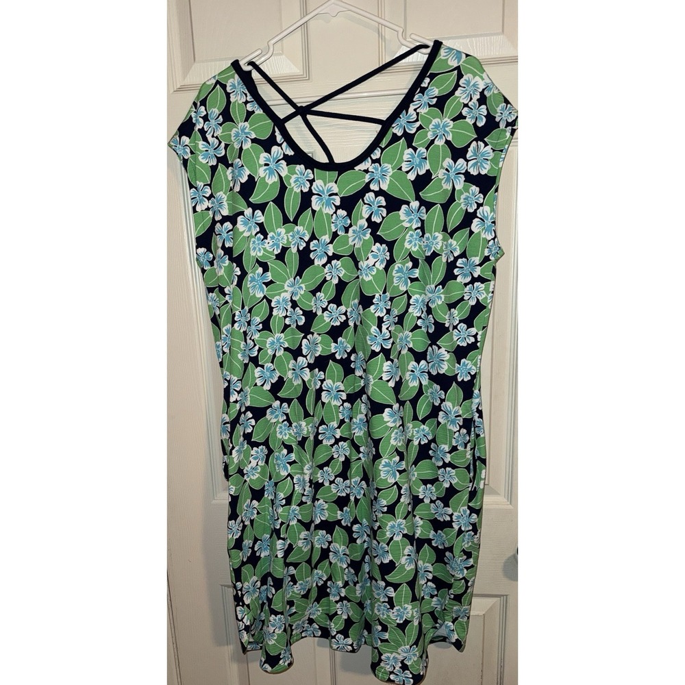 T by Talbots Size X Open Back Tropical Floral Print Knit Dress Upf 50 Pockets - Picture 3 of 6